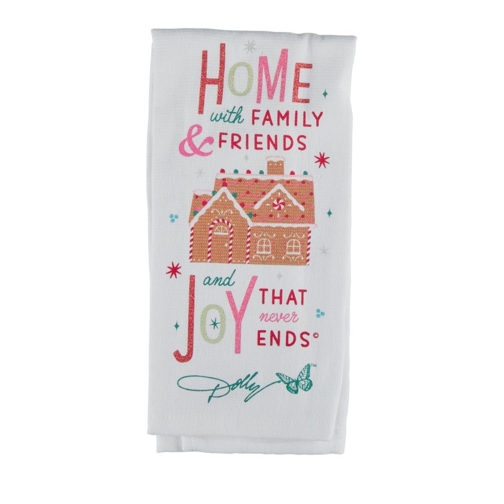 DOLLY PARTON Holiday Kitchen Towel - Home with Family & Friends JOY